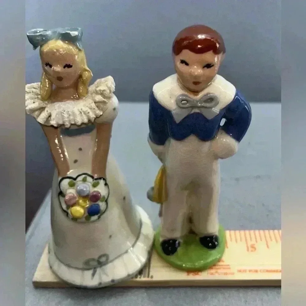 Vintage 1940’s SIGNED Ynez figurines ceramic “Edward & Eloise” decor Handpainted